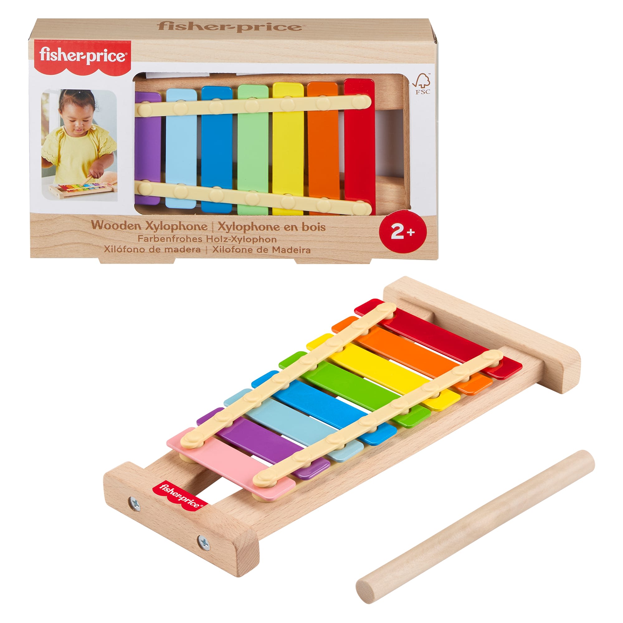 Fisher-Price Wooden Xylophone, Musical Instrument Toy For Toddlers, 2 Wood Pieces