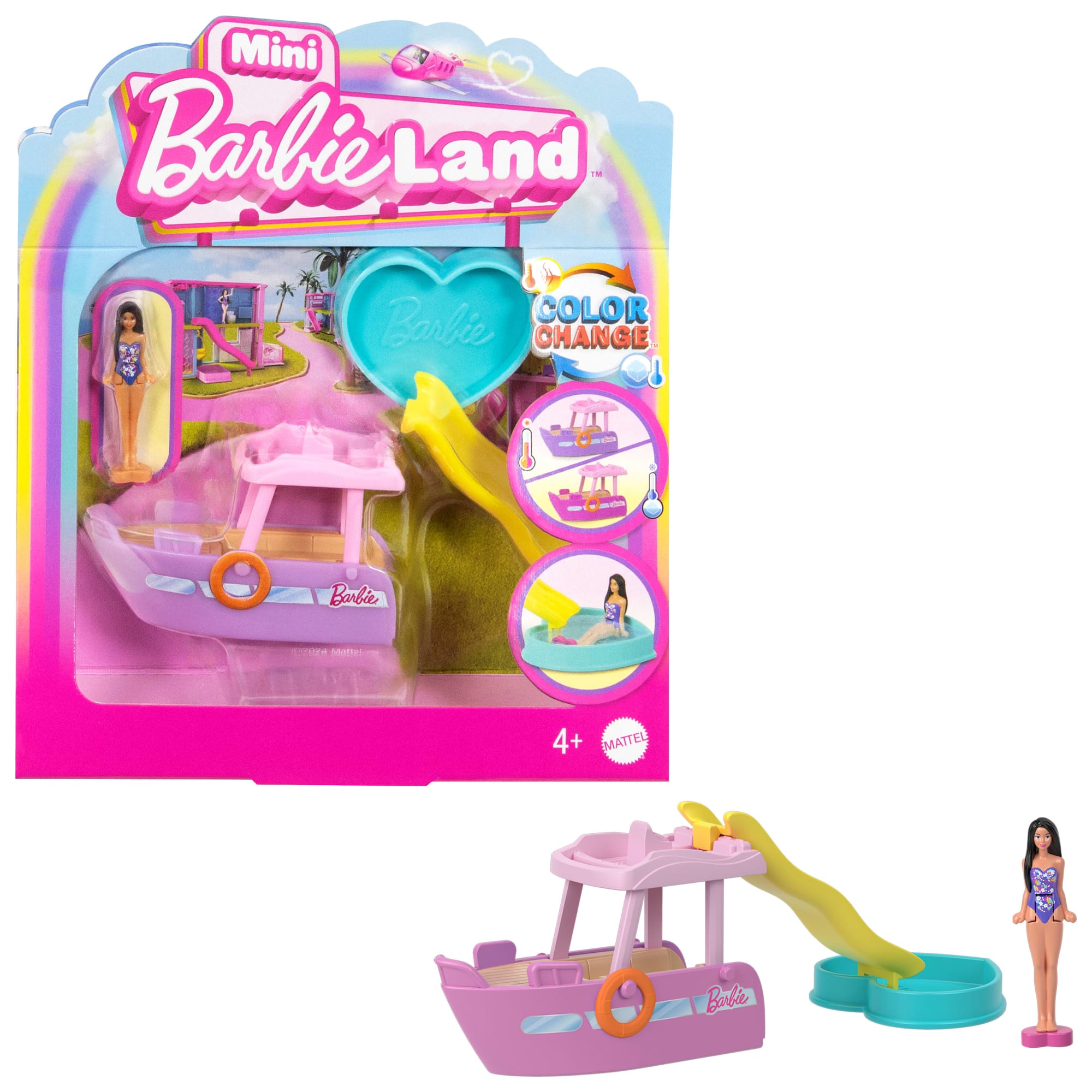 Barbie Mini Barbieland Doll & Vehicle Set With 1.5-Inch Doll & Dream Boat With Color-Change