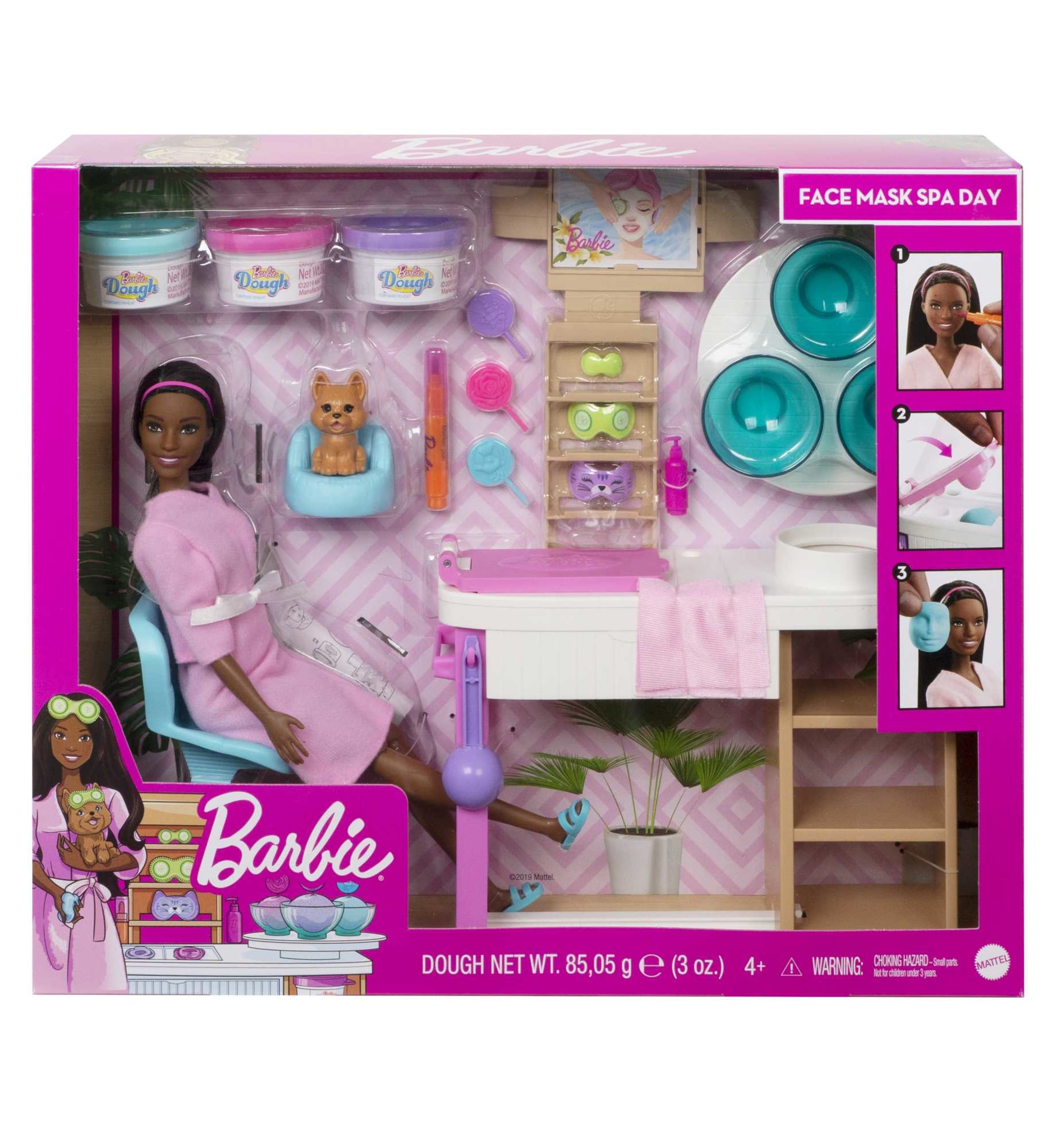 Coffret de Jeu Journée Au Spa et Masque Facial Barbie®, Poupée Barbie® Brunette, Chiot, Jouet à Mouler et Pâte