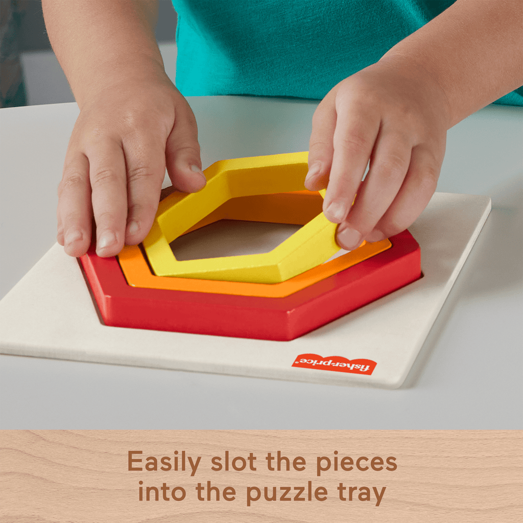 Fisher-Price Wooden Mini Rainbow Jigsaw Puzzle Hexagon For Toddlers & Kids, 5 Wood Pieces