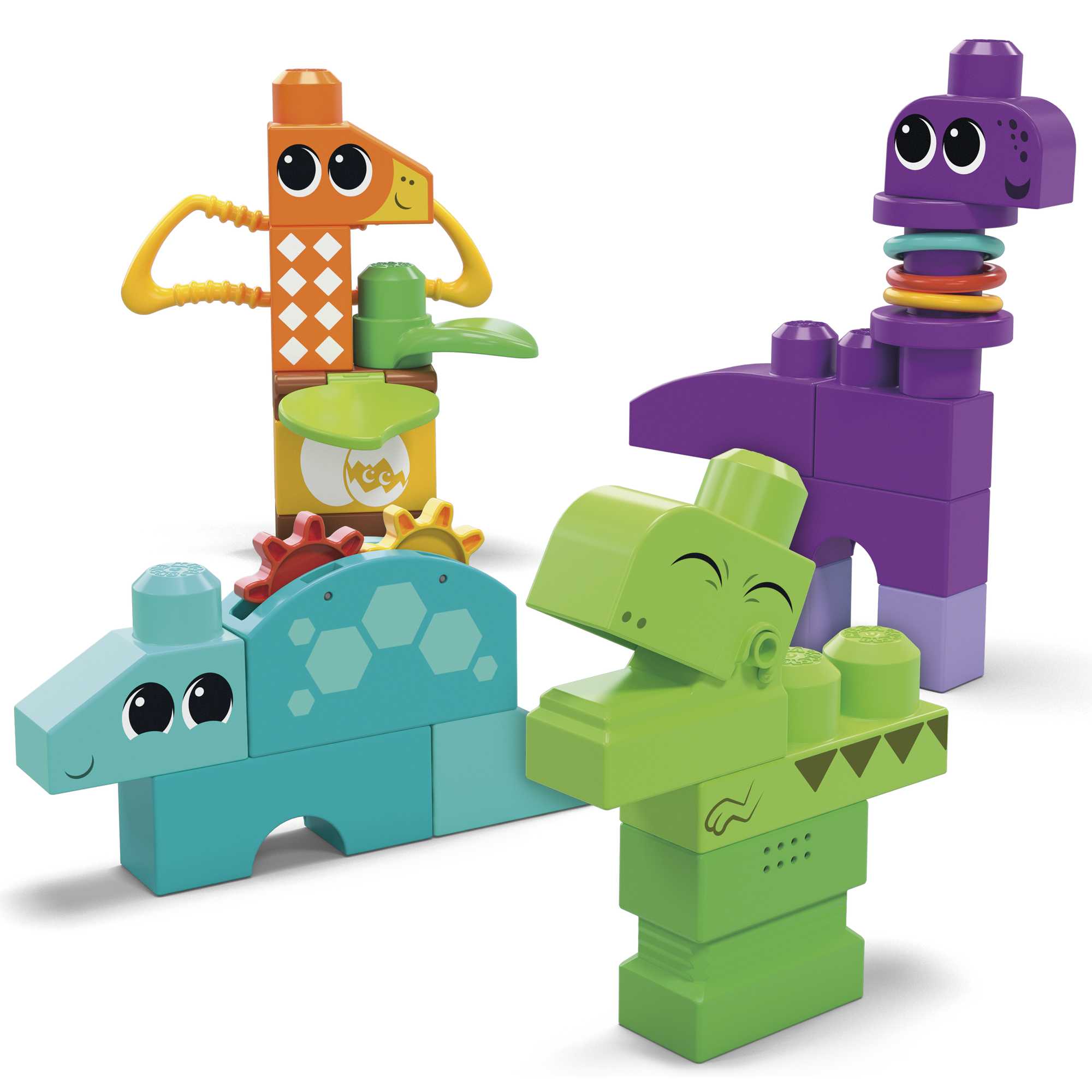MEGA Bloks Squeak 'n Chomp Dinos Sensory Building Toys For Toddlers 1-3 (24 Pcs)