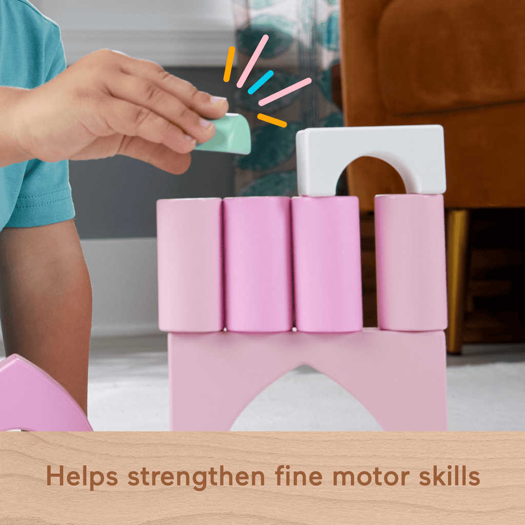Fisher-Price Wooden Castle Block Set Toddler Stacking Toy, 28 Wood Pieces