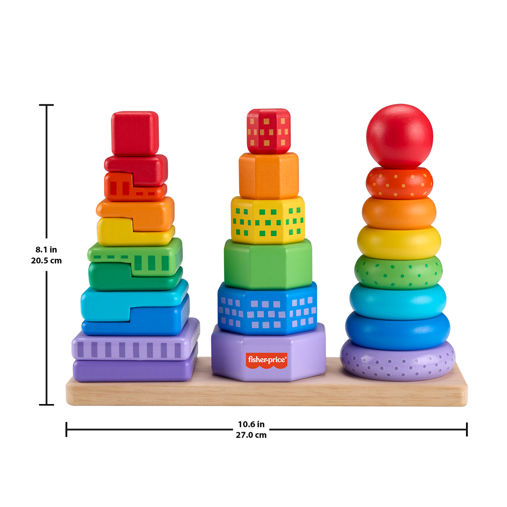 Fisher-Price Wooden Stacking Shape Sorter Toddler Fine Motor Toy, 26 Wood Pieces