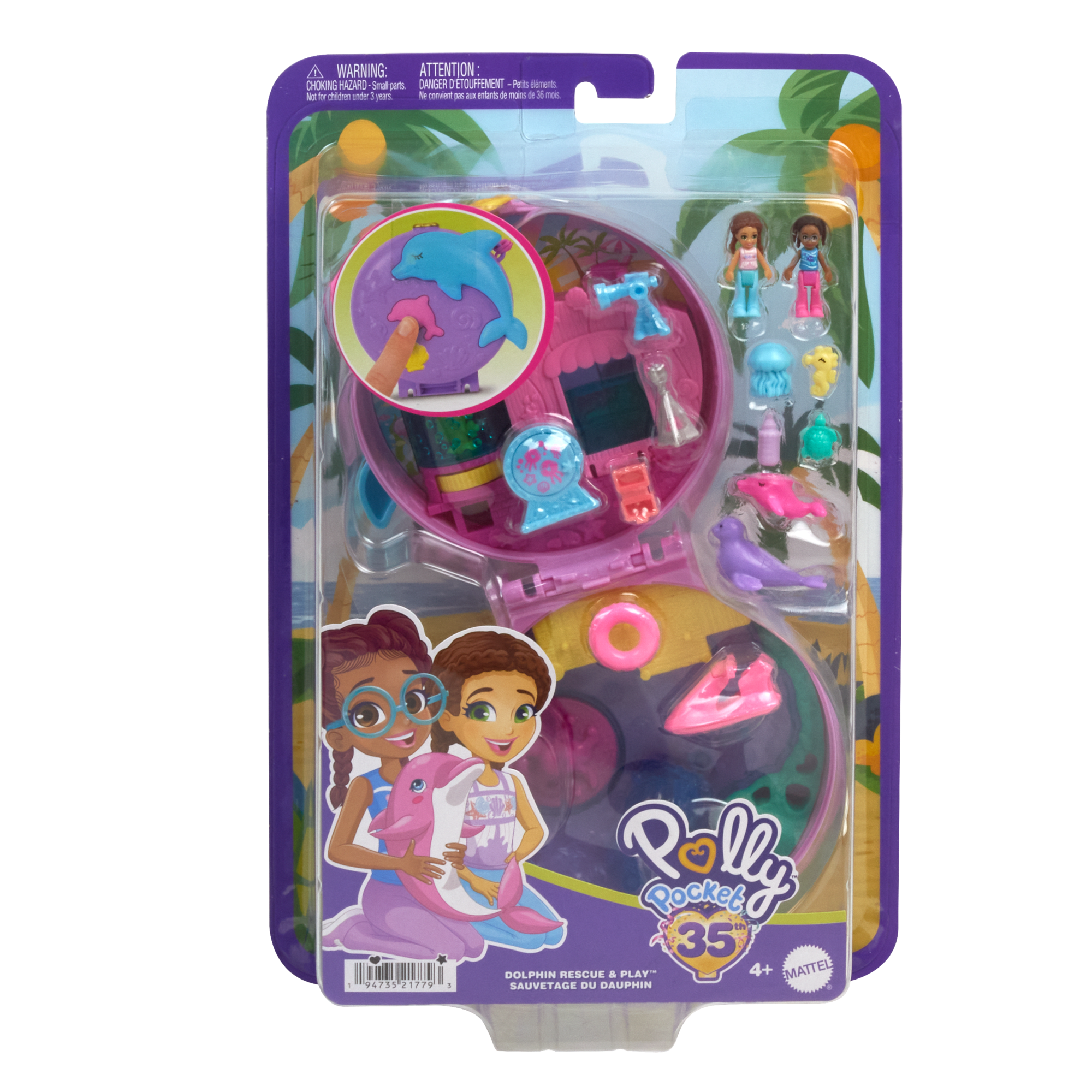 Polly Pocket  Coffret  Sauvetage du Dauphin, 2Micro-Poupées, Anim.