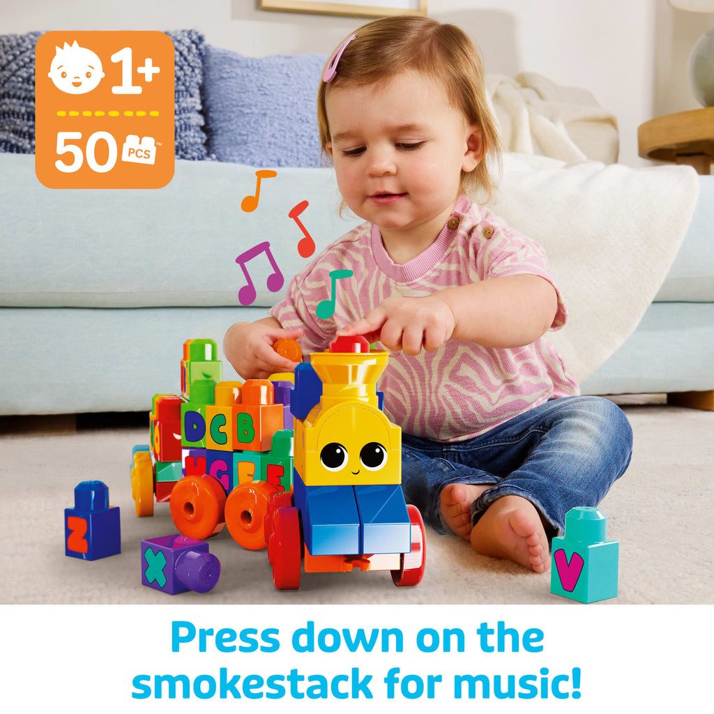 MEGA BLOKS First Builders ABC Musical Train Toy Building Blocks With Music (50 Pieces) For Toddler