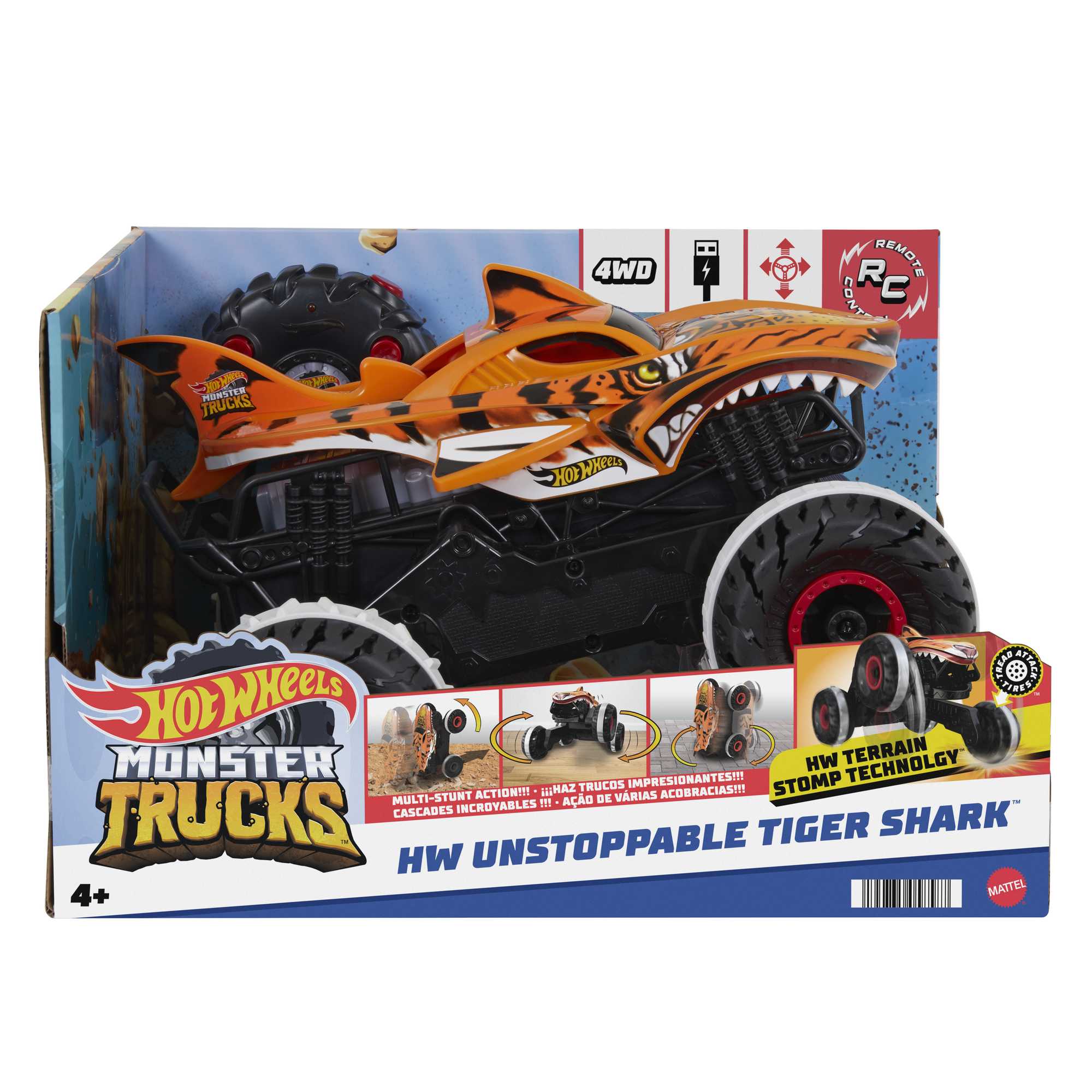 Hot Wheels Monster Trucks Vehículo a Control Remoto Tiger Shark Escala 1:15