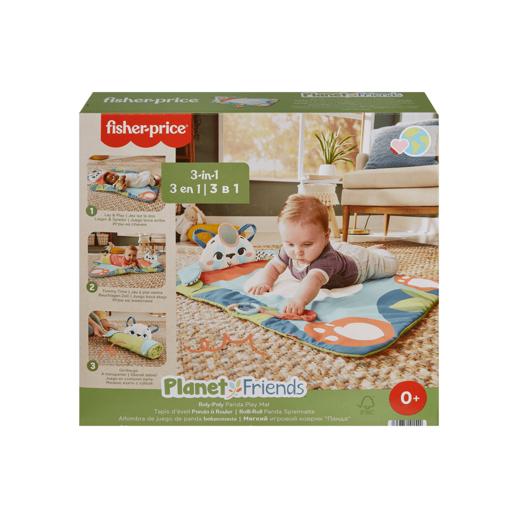 Fisher-Price  Planet Friends  Tapis D’Éveil Panda à Rouler, 2Jouets