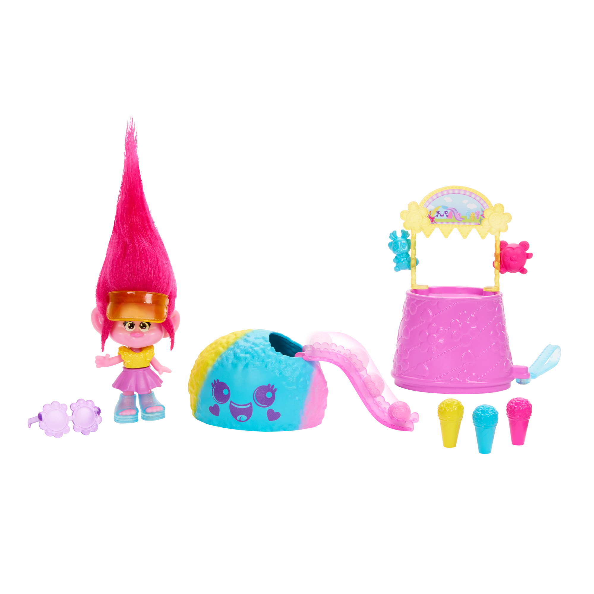 Dreamworks Trolls Fun Fair Surprise Fairfest Queen Poppy Small Doll & 10 Accessories