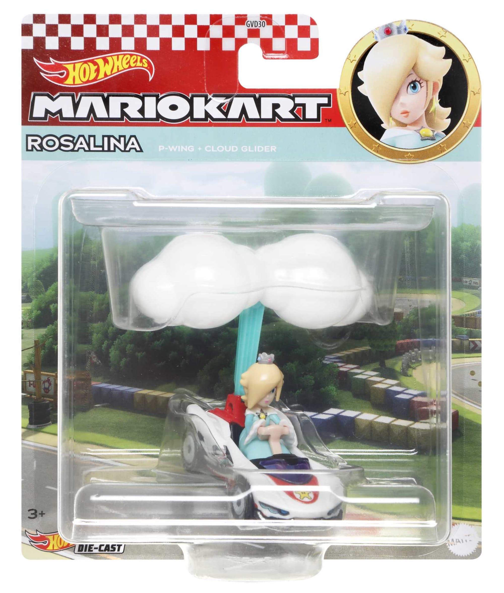 Hot Wheels Mario Kart Veículo de Brinquedo Rosalina P-Wing com Cloud Glider