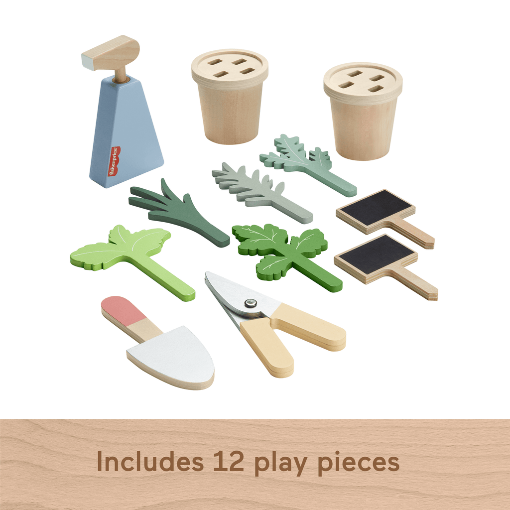 Fisher-Price Wooden Herb Garden And Tools Pretend Playset For Preschool Kids, 12 Wood Pieces
